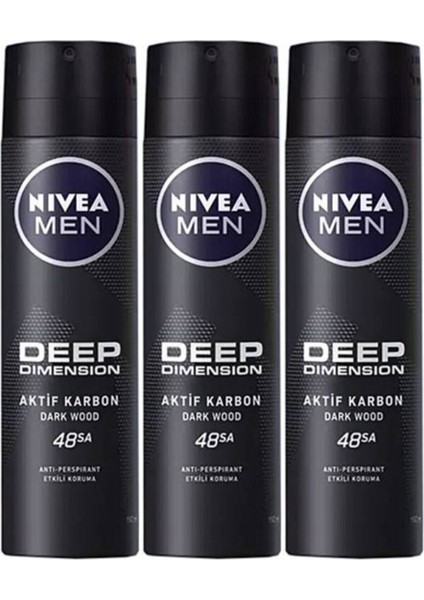 Men Deep Dimension Aktif Karbon Dark Wood Erkek Deodorant 150 ml X3