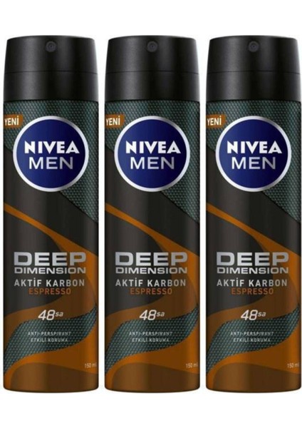 Keyonlıne - Men Deep Dimension Aktif Karbon Espresso Erkek Deodorant 150 Mlx3 Keyonline