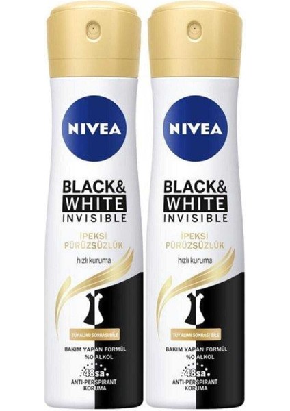 Kadın Sprey Deodorant Black&white Invisible Ipeksi PÜRÜZSÜZLÜK,48SAAT Koruma 150MLX2