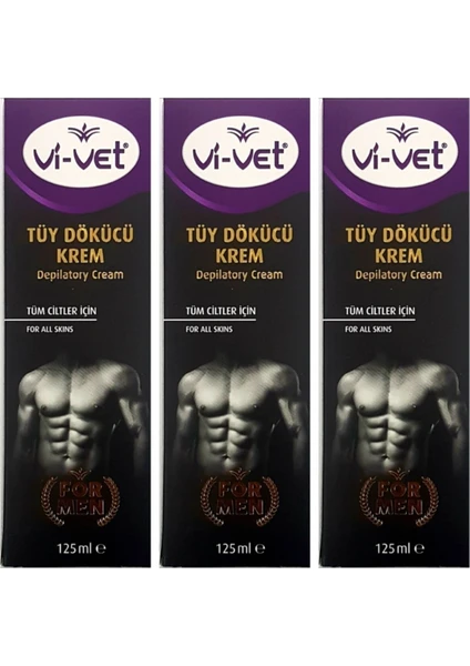 Vi Vet Vivet Erkek Tüy Dökücü Krem Tüm Ciltler 125ML x 3 Adet Vivet Formen