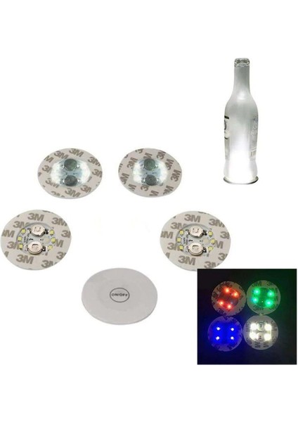 Parti LED Şişe Bardak Altlığı 6cm Parlak 4 LED Flaş Dekor Işık 7 Renk