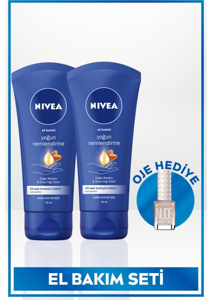 Yoğun Nemlendirici El Kremi 75ML X2 Adet, Doğal Badem Yağı ve Shea Yağı Özleri,oje Hediye