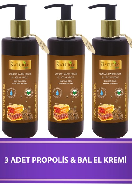Doğal Propolis & Bal Özlü Nemlendirici El - Yüz - Vücut Bakım Kremi 250 ml 3 Adet