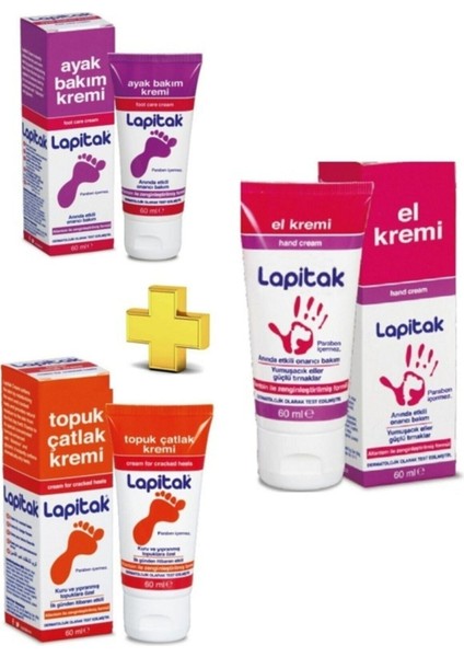 Ayak Bakım Kremi 60 ml Topuk Çatlak Kremi 60 ml El Kremi 60 ml Lapitak Set