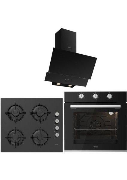 Siyah Cam Ankastre SET(3480 Touch Davlumbaz - ACO5601B02 Ocak - BO6604B01 Fırın)