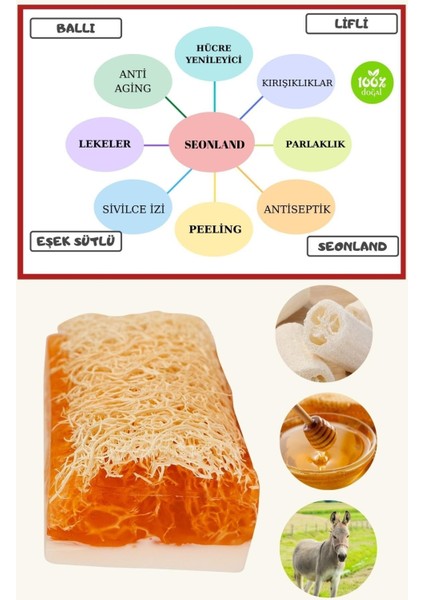 El Yapımı Doğal Kabak Lifli Eşek Sütü Ballı Sabun 4 Adet Ekonomik Set Seonland 4'Lü
