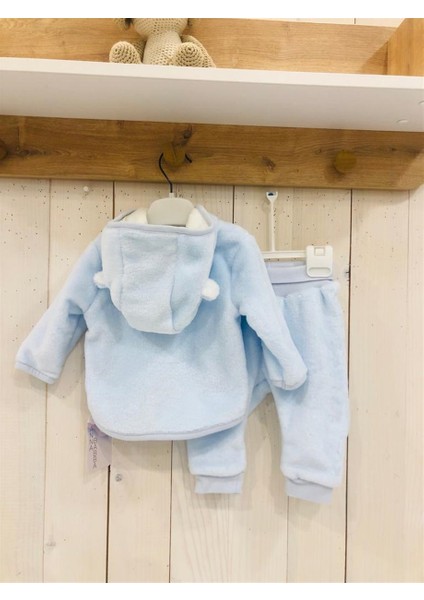 Astarsız Soft Yumuşak Kumaş Önden Fermuarlı Kapüşonlu Ayıcık Desenli Erkek Bebek Ikili Takım fiyatları