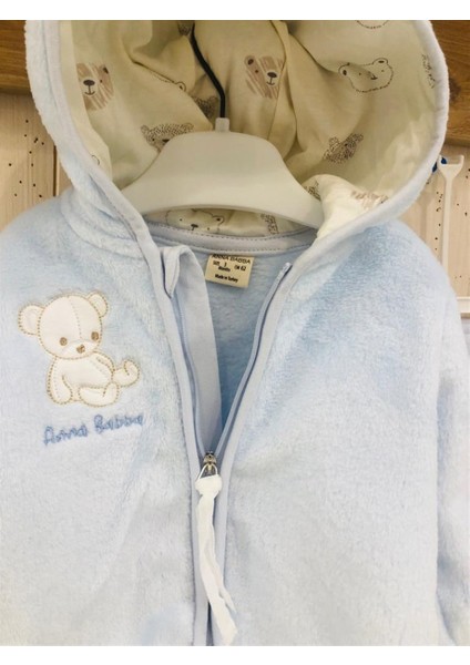 Astarsız Soft Yumuşak Kumaş Önden Fermuarlı Kapüşonlu Ayıcık Desenli Erkek Bebek Ikili Takım modelleri