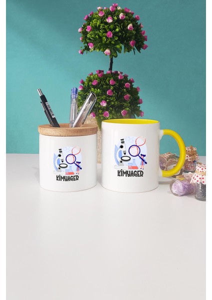 Kimyagere Hediye Kimyager Sarı Kupa Bardak Kalemlik