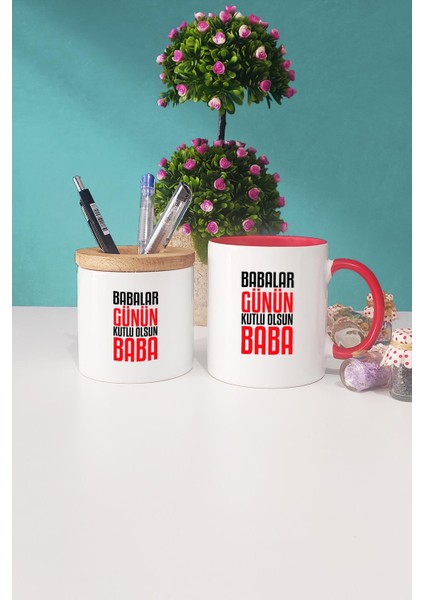 Babalar Günün Kutlu Olsun Baba Kırmızı Kupa Bardak Kalemlik