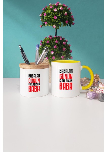 Babalar Günün Kutlu Olsun Baba Sarı Kupa Bardak Kalemlik
