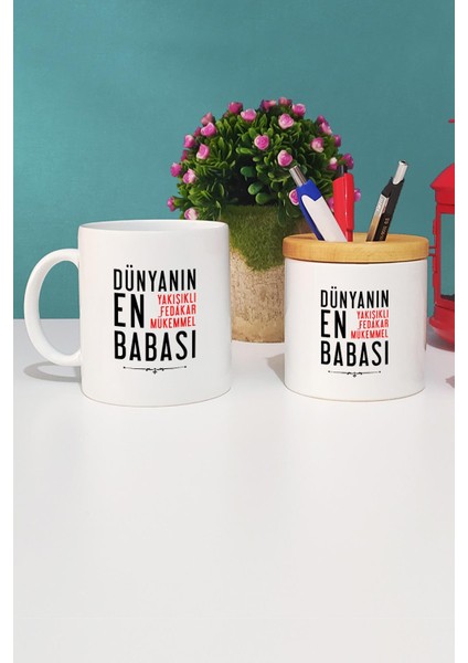 Babalar Günü Hediyesi Kupa Bardak Beyaz ve Kalemlik