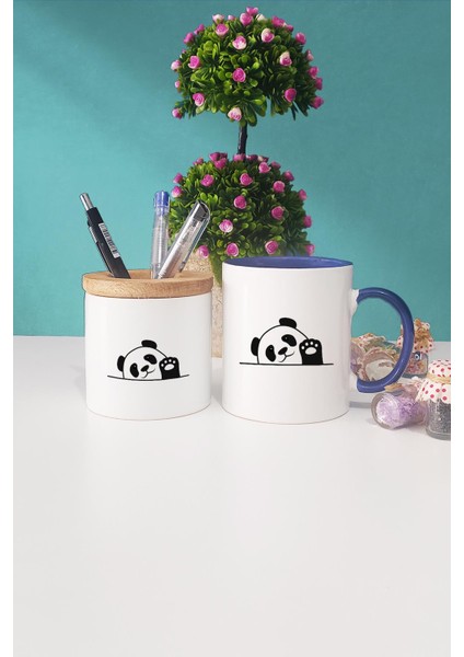 Merhaba Panda Lacivert Kupa Bardak Kalemlik