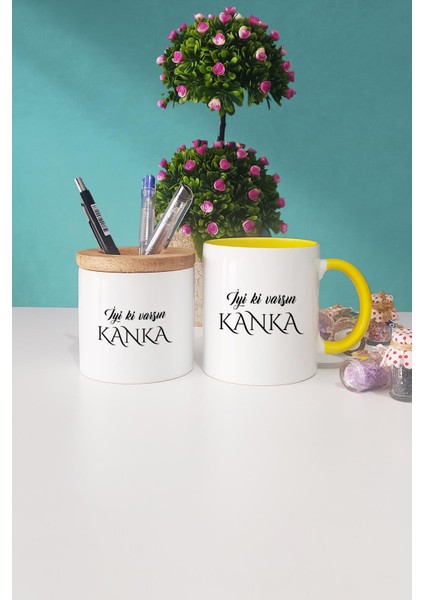 Iyi Ki Varsın Kanka Kankaya Hediye Sarı Kupa Bardak Kalemlik