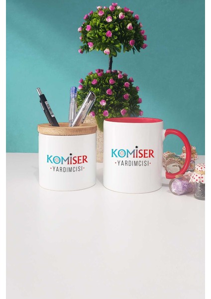 Komiser Yardımcısı Hediye Kırmızı Kupa Bardak Kalemlik