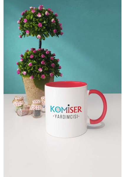 Komiser Yardımcısı Hediye Kırmızı Kupa Bardak Kalemlik