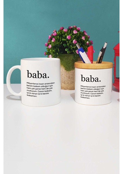 Babaya Hediye Baba Kupa Bardak Beyaz ve Kalemlik