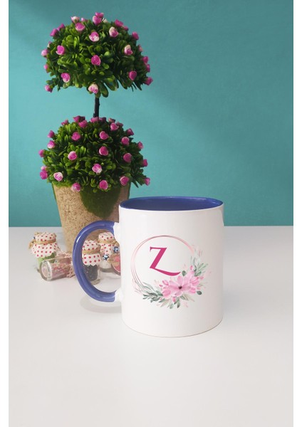 Çiçekli Z Harfli Lacivert Kupa Bardak Kalemlik fiyatları