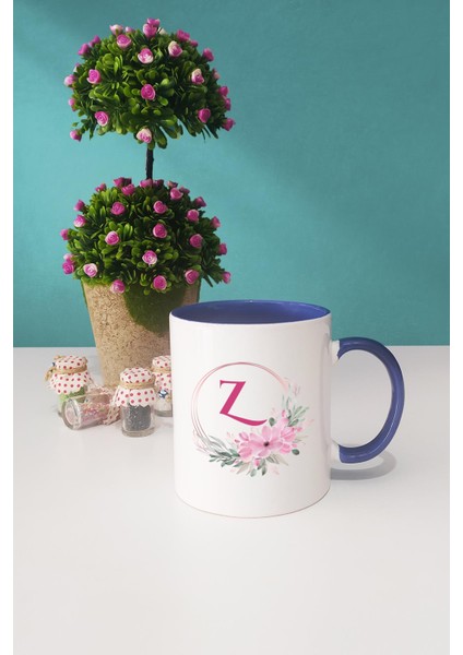 Çiçekli Z Harfli Lacivert Kupa Bardak Kalemlik modelleri