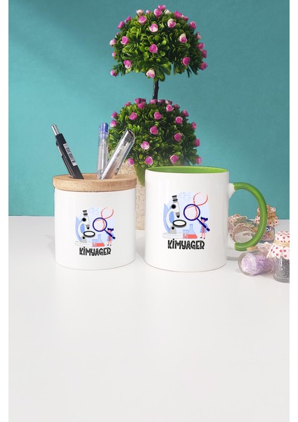 Kimyagere Hediye Kimyager Yeşil Kupa Bardak Kalemlik