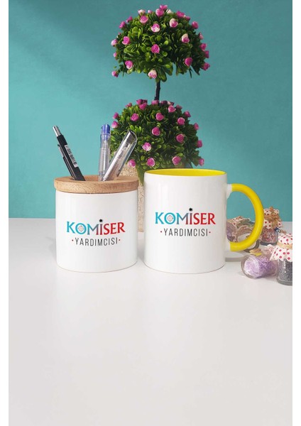 Komiser Yardımcısı Hediye Sarı Kupa Bardak Kalemlik