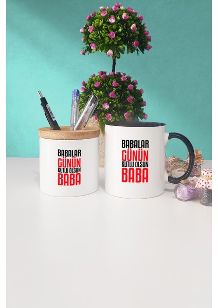 Babalar Günün Kutlu Olsun Baba Siyah Kupa Bardak Kalemlik