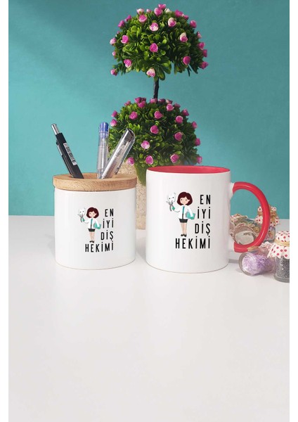 En Iyi Diş Hekimi Hediye Kırmızı Kupa Bardak Kalemlik