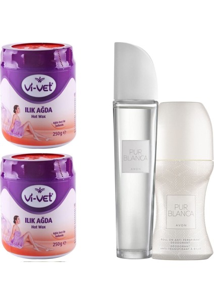 Vi Vet Ilık Turuncu Klasik 250 G Ağda 2 Adet +Avon Pur Blanca Edt 50 Ml Kadın Parfüm + Roll On 50 M