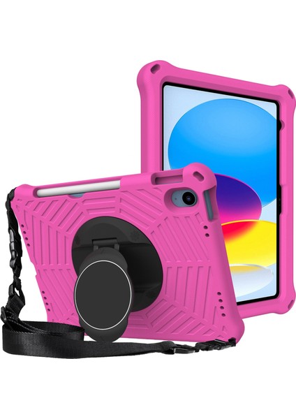 Ipad 10.9 (2022) Örümcek Web Dokusu Şok Geçirmez Eva Case 360 Derece Dönme Kickstand Kapak Omuz Kayışı Ile (Yurt Dışından)