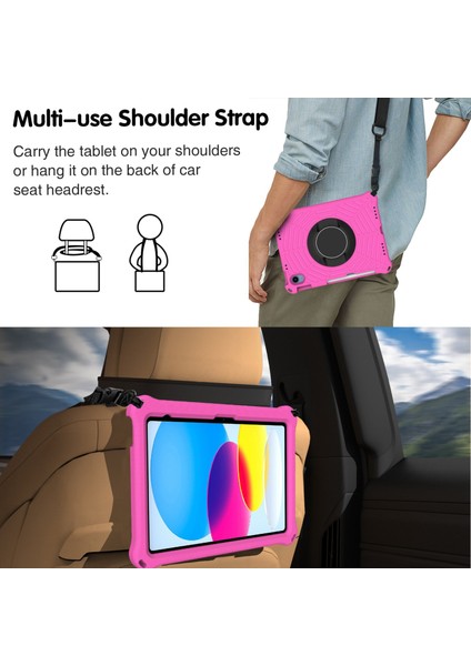 Ipad 10.9 (2022) Örümcek Web Dokusu Şok Geçirmez Eva Case 360 Derece Dönme Kickstand Kapak Omuz Kayışı Ile (Yurt Dışından)