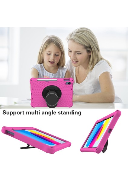 Ipad 10.9 (2022) Örümcek Web Dokusu Şok Geçirmez Eva Case 360 Derece Dönme Kickstand Kapak Omuz Kayışı Ile (Yurt Dışından)