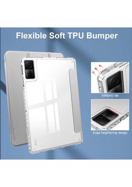Xiaomi Redmi Pad Için Trifold Stand Pu Deri Tablet Kılıf Anti-Drop Şeffaf Tpu Arka Kapak (Yurt Dışından)