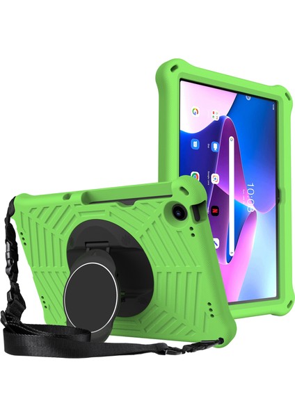 Lenovo Tab M10 Plus (Gen 3) Örümcek Web Dokusu Şok Geçirmez Eva Case 360 Derece Döndürme Kickstand Anti-Cratch Kapağı Omuz Kayışı Ile (Yurt Dışından)