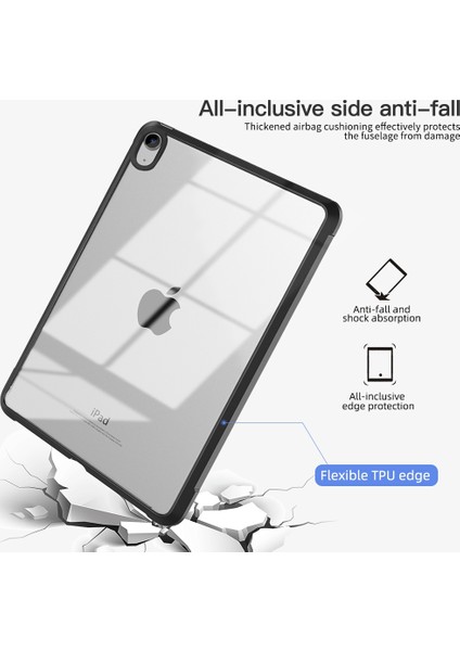 Ipad 10.9 (2022) Için Dört Köşe Hava Yastığı Anti-Drop Tablet Kapağı Şeffaf Akrilik Geri Tpu Çerçevesi Kılıfı (Yurt Dışından)