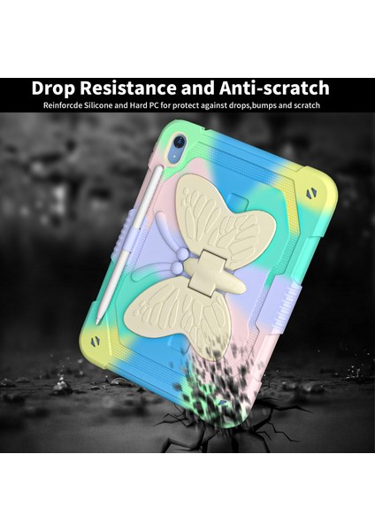 Ipad 10.9 (2022) Çift Renkli Silikon + Pc Tablet Kılıf Kelebek Şekli Kickstand Anti-Drop Koruyucu Kapak Omuz Kayışı (Yurt Dışından) fiyatları