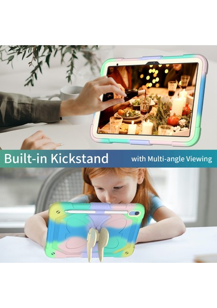 Ipad 10.9 (2022) Çift Renkli Silikon + Pc Tablet Kılıf Kelebek Şekli Kickstand Anti-Drop Koruyucu Kapak Omuz Kayışı (Yurt Dışından) modelleri