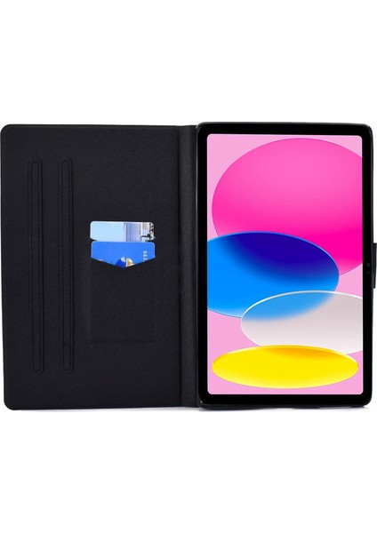 Ipad 10.9 (2022) / Ipad Için 10. Gen Desen Baskı Pu Deri Folio Tablet Kılıf Katlama Kart Tutucu Manyetik Flip Kapak (Yurt Dışından)