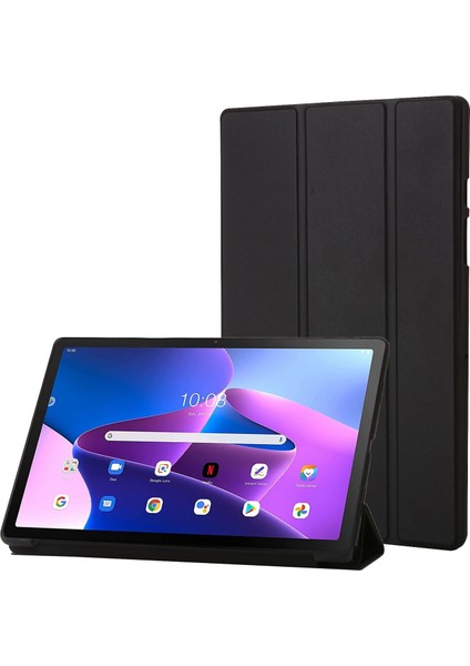 Lenovo Tab M10 Plus (Gen 3) Üç Katlı Stand Pu Deri Kapağı Tam Koruma Yumuşak Silikon Tablet Kılıfı (Yurt Dışından)