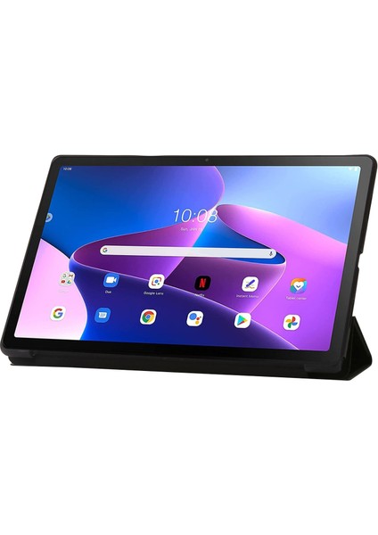 Lenovo Tab M10 Plus (Gen 3) Üç Katlı Stand Pu Deri Kapağı Tam Koruma Yumuşak Silikon Tablet Kılıfı (Yurt Dışından)