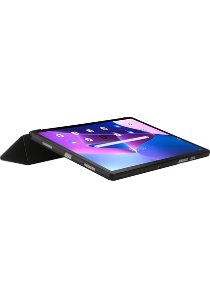 Lenovo Tab M10 Plus (Gen 3) Üç Katlı Stand Pu Deri Kapağı Tam Koruma Yumuşak Silikon Tablet Kılıfı (Yurt Dışından)