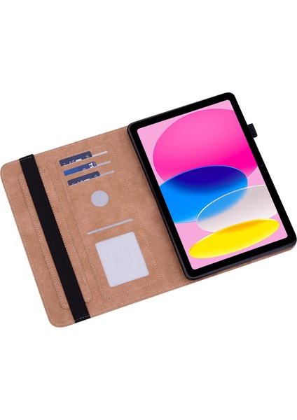 Ipad 10.9 (2022) Için Otomatik Uyanma / Uyku Tablet Koruyucu Kılıf, Hat Basılı Şok Geçirmez Pu Deri Kart Tutucu Elastik Bantlı Stand Kapağı (Yurt Dışından)