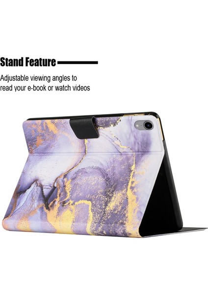 Ipad 10.9 (2022) Mermer Desen Baskı Stand Tablet Kapak Otomatik Uyanma / Uyku Pu Deri Tam Koruma Kartı Tutucu Kılıf (Yurt Dışından)