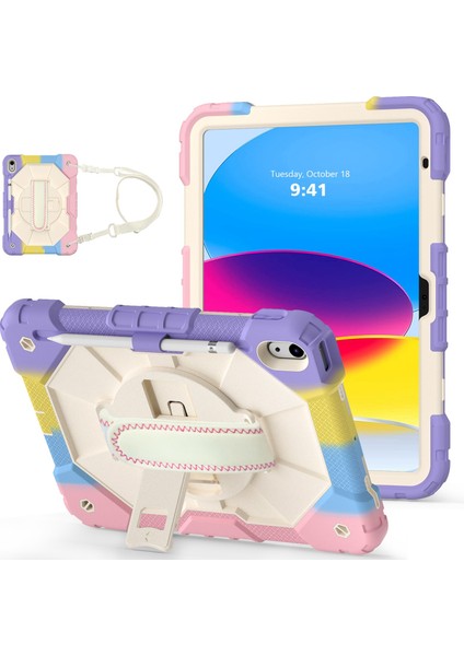 Robot C2 Serisi Ipad 10.9 (2022), Pc + Silikon El Kayışı Kapağı Omuz Kayışı Ile Damla Damlı Kickstand Tablet Kılıfı (Yurt Dışından)