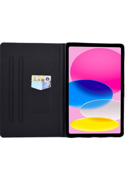 Ipad 10.9 (2022) / Ipad Için 10. Gen Desen Baskı Pu Deri Folio Tablet Kılıf Katlama Kart Tutucu Manyetik Flip Kapak (Yurt Dışından)