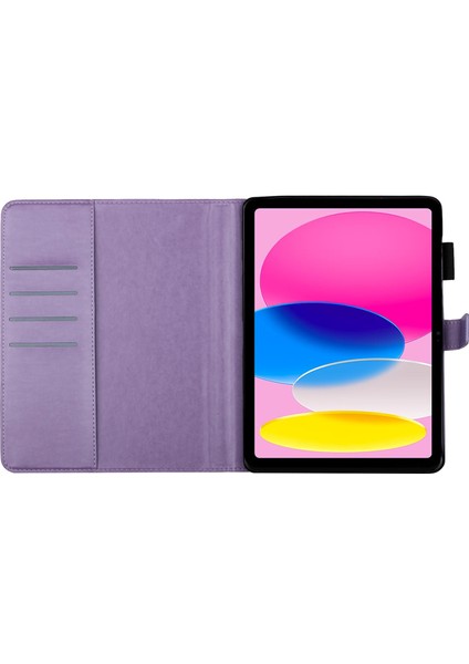 Ipad 10.9 (2022) / Ipad Için 10. Gen Baskı Erik Çiçeği Desen Görüntüleme Stand Kabuk Cüzdan Tasarım Pu Deri Şok Emici Tablet Kılıf Pen Tutucu (Yurt Dışından)