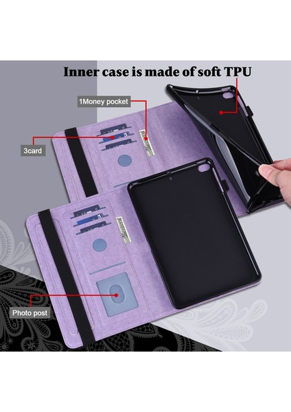 Ipad Pro 11 (2022) / (2021) / (2020) Çiçek Baskı Tablet Cüzdan Kılıfı Otomatik Uyanma / Uyku Pu Deri Damla Damla Geçirmez Stand Kapağı Elastik Bantlı (Yurt Dışından)