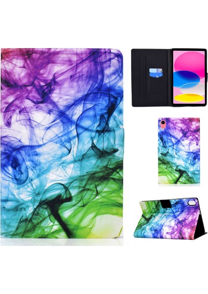 Ipad 10.9 (2022) / Ipad Için 10. Gen Desen Baskı Pu Deri Folio Tablet Kılıf Katlama Kart Tutucu Manyetik Flip Kapak (Yurt Dışından)