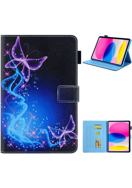 Ipad 10.9 (2022) / Ipad Için 10. Gen Anti-Çizelge Pu Deri Tablet Kılıf Çapraz Doku Desen Baskı Kartı Tutucu Stand Manyetik Toka Kapağı (Yurt Dışından)