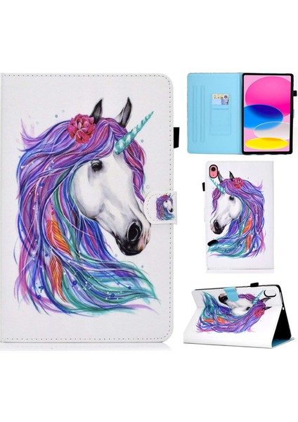 Ipad 10.9 (2022) / Ipad Için 10. Gen Desen Baskı Ayarlanabilir Stand Kapağı Tam Koruma Dikiş Hattı Pu Deri Tablet Kılıf Kart Yuvaları Tutucu (Yurt Dışından)