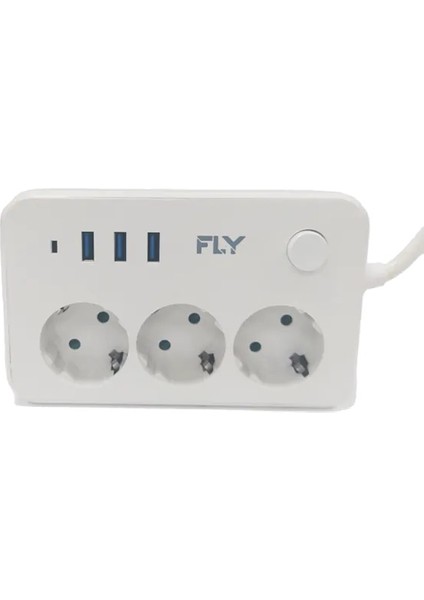 FLY-3406-01 Termal Akım Korumalı 3'lü Priz 3 USB 2m 2.1A Uzatma Kablosu
